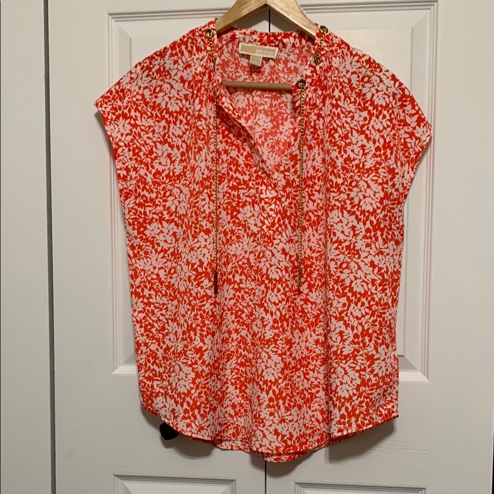 Michael Kors Red and White Cap Sleeve Blouse